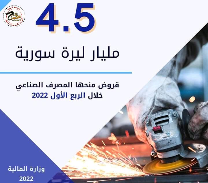 4.5 مليارات ليرة سورية حصيلة القروض الممنوحة من المصرف الصناعي خلال الربع الاول لهذا العام